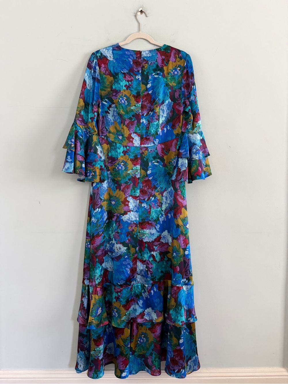 NWT Liberty Artist's Bouquet Silk Satin Blue Floral Gala Maxi Dress - Picture 6 of 10